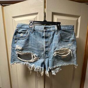 Levi's Blue Distressed Jean Shorts High-Waisted